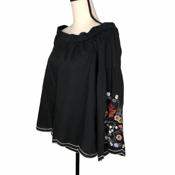 UMGEE BLACK OFF SHOULDER FLORAL EMBROIDERED TOP - Picture 2 of 8